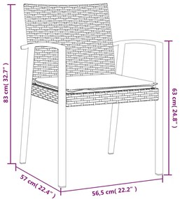 3 pcs conjunto de jantar p/ jardim c/ almofadões vime PE e aço