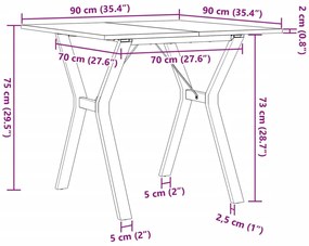 Mesa de jantar estrutura em Y 90x90x75 cm pinho e aço