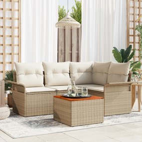 vidaXL Conjunto de Sofá de Jardim de 5 Peças com Almofadas Bege Polyrattan Acácia