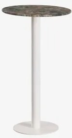 Mesa Alta De Bar Redonda Ø60 Cm Em Pedra Natural Xiren Mármore Verde Forest - Branco Glacial - Sklum