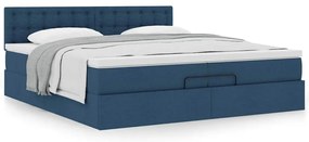 Estrutura de cama otomana com colchão 200x200 cm tecido azul