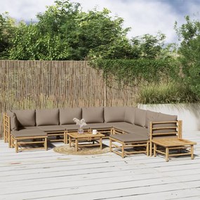 12pcs conj. lounge jardim bambu almofadões cinzento-acastanhado