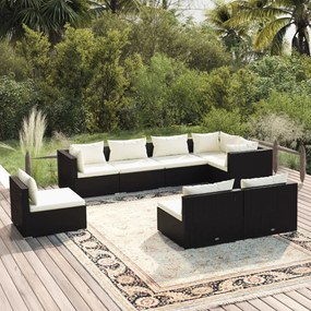 8 pcs conjunto lounge de jardim c/ almofadões vime PE preto