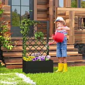 Floreira de jardim elevada com treliça Jardineira de metal 63 x 31 x 112 cm para plantas trepadeiras, vegetais e flores preta