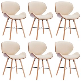 Cadeiras de jantar 6 pcs couro artificial creme madeira curvada