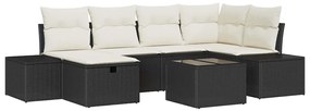 Conjunto de Sofás de Jardim com Almofadas de 7 Peças Preto de Rattan S