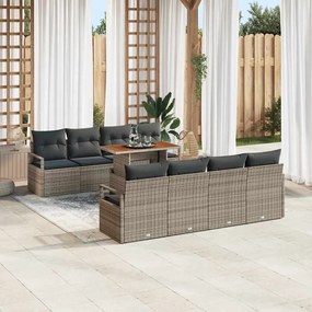 Conjunto de Sofás para Jardim de 9 Peças com Almofadas Cinza de Rattan PE