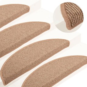 vidaXL Tapete/carpete para degraus 15 pcs 65x21x4 cm castanho-claro