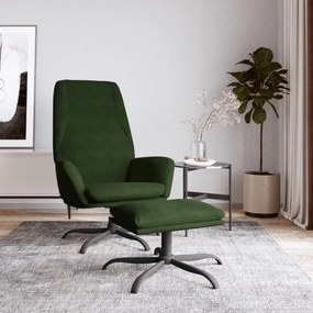 vidaXL Cadeira de descanso com banco veludo verde-escuro