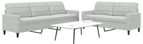 2 pcs conjunto de sofás com almofadões veludo cinzento-claro