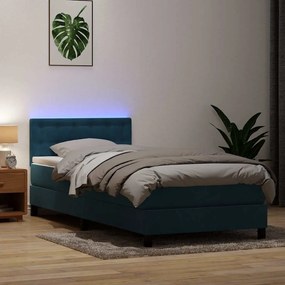 vidaXL Cama box spring c/ colchão e LED azul-escuro 80x210 cm veludo