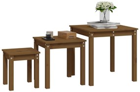 Mesas de encastrar 3 pcs madeira de pinho maciça castanho mel