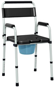 HOMCOM Cadeira Sanita para Pessoas Maiores Dobrável com Altura Ajustável Cubo e Almofadas Antiderrapantes 52,5x46x81,5-97 cm Preto