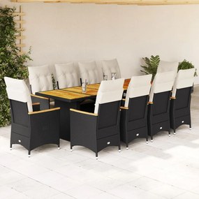 vidaXL 11 pcs conjunto de bistrô p/ jardim c/ almofadões vime PE preto