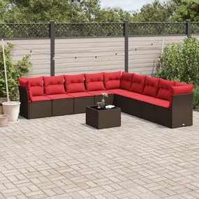 vidaXL 10 pcs conj. sofás jardim com almofadões vime PE castanho