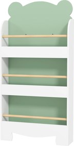 Estante infantil 55 (L) x 15 (P) x 110 (A) cm, organizador de livros infantil de 3 níveis para sala de jogos, quarto de criança, branca verde