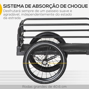 Reboque de Carga para Bicicletas com 2 Rodas Refletores e Bandeira Capacidade de 70L Carga 40 kg 125x64x53,5 cm Preto