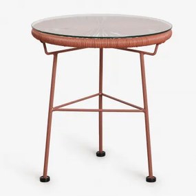 Mesa Lateral Redonda Ø45 Cm Em Aço E Vime Sintético Acapulco Telha Vermelha - Sklum