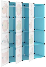 Armário de arrumação infantil com 12 cubos PP azul