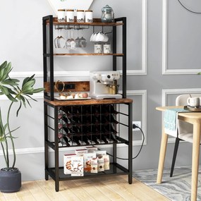 Garrafeira industrial com 4 Estantes para 24 Garrafas Bar doméstico com 2 tomadas e 2 portas USB 76 x 48 x 162,5 cm Castanho