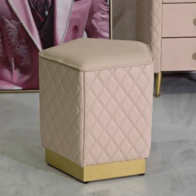 BANCO PENTAGONAL SHARON 35X35X38 CM ROSA E DOURADO