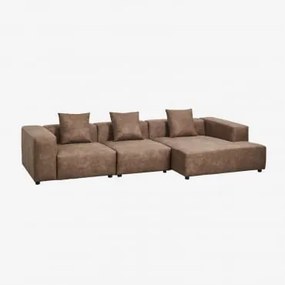 Sofá Modular Chaise Longue Direito De 3 Peças (↔︎335 Cm) Com Apoio De Braço Alto Bruna Camurça Café Castanho - Sklum