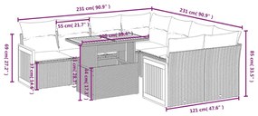 9 pcs conjunto de sofás p/ jardim c/ almofadões vime PE preto