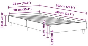 Estrutura de Cama vidaXL 90x200 cm Carvalho Preto Madeira Reforçada