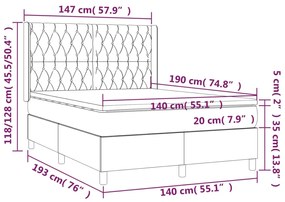 Cama box spring c/ colchão e LED 140x190 cm tecido preto