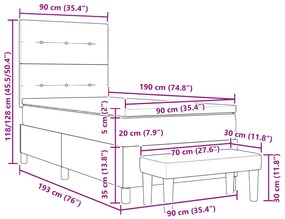 Cama Box Spring com Colchão &amp; Banco Verde Escuro 90x190 cm Veludo