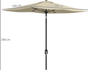 Guarda-sol retangular inclinável de 2 x 3 m com manivela, lona de poliéster impermeável de alta densidade (180 g/m²), cor creme