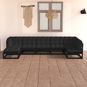 7 pcs conjunto lounge de jardim c/ almofadões pinho maciço