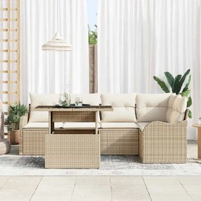Sofá de Jardim Modular de 6 Peças com Almofadas Bege