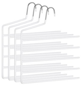 Cabides para calças SONGMICS, conjunto de 4 cabides com 5 barras, organizadores de calças antiderrapantes e abertos para jeans, toalhas e cachecóis, brancos CRI034W02