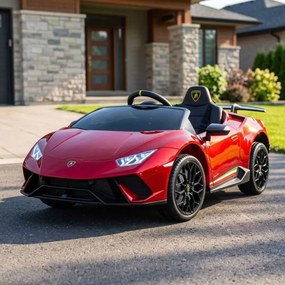 Carro infantil eléctrico Lamborghini Huracan 12 volts com controlo remoto, Pneus Borracha Vermelho