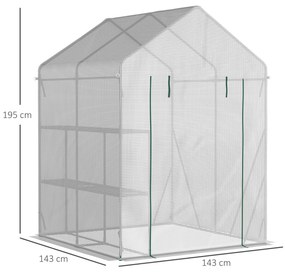 Estufa de Jardim 143x143x195cm Estufa de Aço com 2 Prateleiras Porta e 2 Janelas Enroláveis para Cultivo de Plantas Vasos de Flores Pátio Exterior Bra
