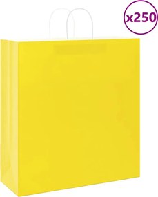 vidaXL Sacos de papel 250 unid com alças amarelo 45x17x48 cm