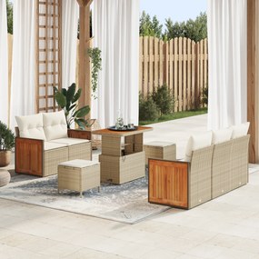 Conjunto de Sofá de Jardim vidaXL com Almofadas Bege Rattan Poliéster Acácia