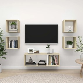 vidaXL 5pcs conj. móveis TV derivados madeira branco/carvalho sonoma