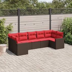 vidaXL 7 pcs conjunto de sofás jardim c/ almofadões vime PE castanho