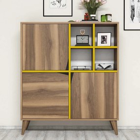 Armário Multiuso Pulse – Nogueira e Amarelo – 100x115x30 cm
