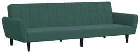 Sofá-cama 2 lugares c/ apoio de pés veludo verde-escuro