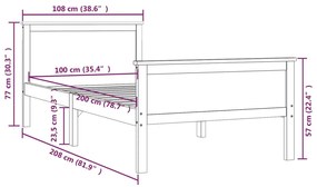 Estrutura de cama 100x200 cm pinho maciço