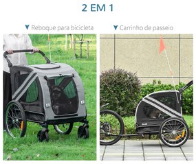 PawHut Reboque de Bicicleta para Cães 2 em 1 Transporte para Animais d