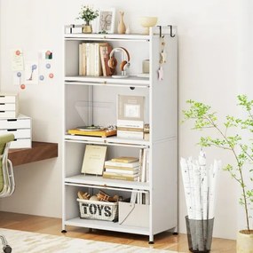 Armário de cozinha 80,5 x 40 x 162 cm de 5 níveis metálico com 4 portas batentes Prateleira com rodas para micro-ondas Branco