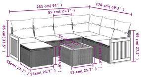 8 pcs conjunto de sofás p/ jardim com almofadões vime PE bege