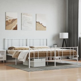 352554 vidaXL Estrutura de cama com cabeceira e pés 200x200 cm metal branco