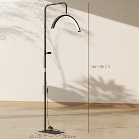 Candeeiro de Pé Meia Lua com Cabeça Giratória 350° 7 Temperaturas de Cor Brilho Ajustável Suporte para Telemóvel Preto