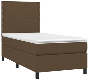 Cama box spring c/ colchão/LED 100x200cm tecido castanho-escuro