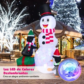 Boneco de neve insuflável de 180 cm com pinguins Decoração de Natal de inverno com luzes LED brancas brilhantes e coloridas para o jardim